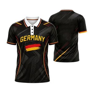 Germany Men's Black Polo Shirt Short Sleeve Digital Printed Sporty Design Breathable Polyester Woven Front Logo - Product Image 1