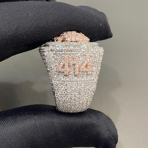 Anillo de Hombre Personalizado con Letras Engastadas en Racimo, Plata de Ley 925 con Baño de Rodio, Moissanita VVS Auténtica, Estilo Campeón Rapper Hip Hop - Product Image 3