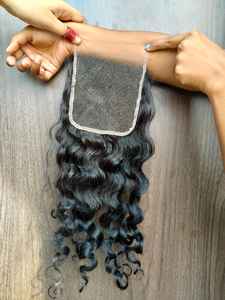 Extensions de cheveux humains noirs 100% naturels non traités, bouclés, de type Temple Indien, avec dentelle HD 5x5, double nœud, vente en gros - Product Image 6