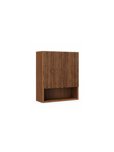 Minimalist Solid Wooden Bathroom Storage Cabinet With Vertical Slats And Open <b>Shelf</b> natrual finish Eco-Friendly - Product Image 2