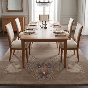 Tapis moderne à motifs floraux tufté à la main, beige, taupe, bleu, terre cuite, en laine, antidérapant, à poils moyens, tapis d'appoint Azka Arts - Product Image 3