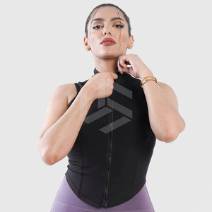 Custom Sports Wear <b>Women's</b> Tank <b>Top</b> Quick Dry Gym Fitness Crop OEM <b>Women</b> Slim Fit Sleeveless <b>Zip</b>-<b>Up</b> Casual Tank <b>Top</b> - Product Image 1