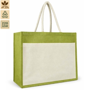 220 GSM Non Laminated Jute Cotton Blend Reusable Shopping <b>Tote</b> <b>Bag</b> 42x33x16 cm Custom Logo Wholesale Private Label Model SS174 - Product Image 3