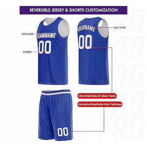 Ensemble de maillot et short de basketball unisexe, style classique, bleu royal et blanc, séchage rapide, sublimation, grandes tailles - Product Image 2