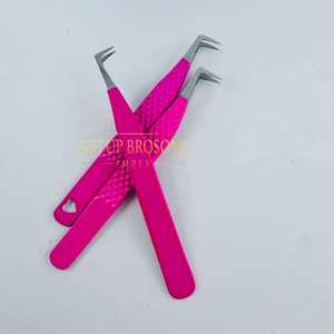 Pince à épiler pour extensions de cils de qualité supérieure, 90 degrés, revêtement rose vif, pince à épiler professionnelle pour cils, outils de beauté, usage en salon - Product Image 2