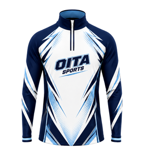 Navy Blue Light Blue White Quarter Zip Sports Shirt Long Sleeve Athletic Training Running Teamwear Custom Sportswear <b>Jersey</b> - Product Image 3