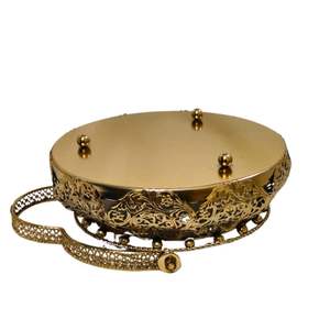 Corbeille à fruits en filigrane métallique doré avec poignée pivotante, bol rond décoratif à motifs floraux ajourés pour table à manger, décoration intérieure, Pooja - Product Image 3