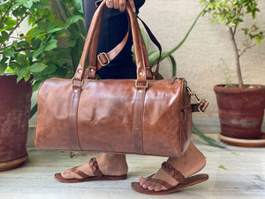 Bolsa de Viaje de Cuero Genuino Hecha a Mano, Bolsa de Lona Multiusos, Bolsa de Gimnasio de Cuero Unisex - Product Image 2