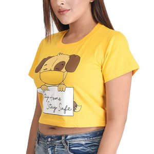 T-shirt court en coton pour femme, à manches courtes, imprimé motif chien, couleurs personnalisables, décontracté, écologique, compressé, pour le printemps - Product Image 2