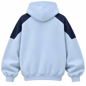 <b>Men</b>’s Oversized Ice Blue <b>Navy</b> <b>Fleece</b> Pullover Hoodie with Embroidered Logo Contrast Shoulders and Welt Pockets - Product Image 5