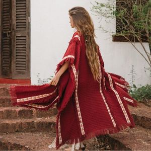 Poncho Rojo Estilo Boho para Mujer, Kimono, Cárdigan, Atuendo para Festival del Desierto, Capa Hippie Bohemia, Prenda para Usar en Capas en Otoño - Product Image 2