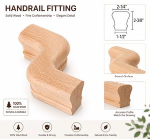 Pièces d'escalier en bois sur mesure pour usine, main courante en chêne rouge pour intérieur, main courante gauche - Product Image 1