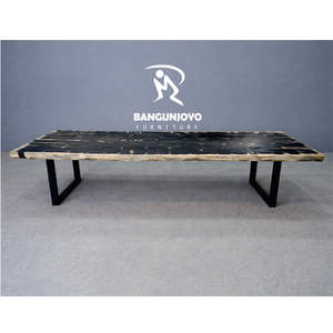 Table à manger en marbre avec bord naturel ou en noyer massif SAMAN, rectangulaire, multifonctionnelle, design moderne, écologique, réglable, Indonésie - Product Image 3