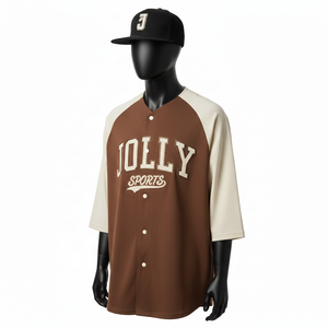 Maillot de baseball pour homme en tissu polyester respirant, design à empiècements crème, logo personnalisé, t-shirt 100 % coton pour homme, coupe ample, imprimé - Product Image 4