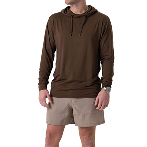 Camiseta de Punto con Capucha para Hombre, Color Marrón, Manga Larga, Corte Regular, Estilo Casual, Color Sólido - Product Image 1