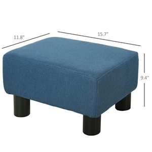 "Living Room Blue Linen Cube Ottoman <b>Footrest</b> with Durable Velvet Fabric" - Product Image 3