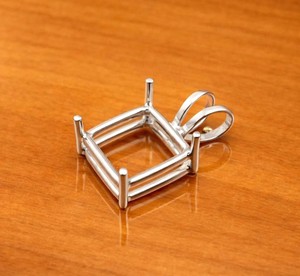 Handmade 925 Silver 10mm Square 4 Prong Semi Mount Designer Charm Pendant Stone Setting DIY Keepsake Resin Work Jewelry Findings - Product Image 4