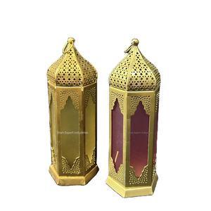 Linterna de vela de latón de lujo Accent con vidrio multicolor para linternas marroquíes decorativas para interiores y exteriores - Product Image 1