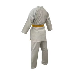 Dobok de Taekwondo Professionnel Blanc Crème à Col en V, Bordure Jaune, Tissu Texturé Côtelé, Séchage Rapide, Respirant, Unisexe pour Senior - Product Image 3