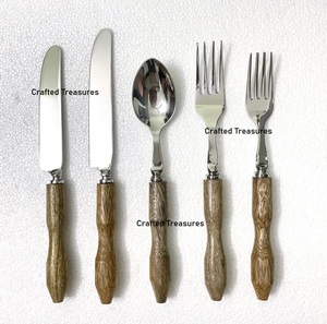 Juego de cubiertos modernos con mangos de madera, cubiertos de acero inoxidable para vajilla de boda, utensilios de mesa, decoración del hogar, al mejor precio. - Product Image 2