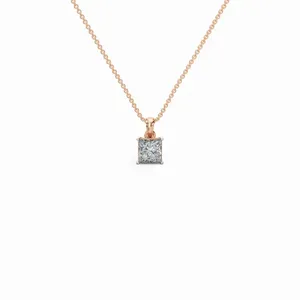 Collar con Colgante de Diamante en Oro Rosa de 18K, Forma de Princesa, Colgante Solitario Secreto Eterno, Diseño Clásico para Uso Diario - Product Image 3