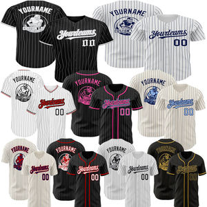 Maillot de baseball de haute qualité pour hommes, personnalisable, blanc, noir, gris à rayures fines, authentique, avec logo au dos, pour jeunes - Product Image 1