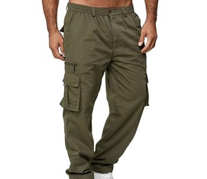 Men <b>Cargo</b> <b>Pants</b> Midweight Polyester/Cotton Elastic Waist Multiple Pockets Casual <b>Work</b> <b>Pants</b> Tan Color Breathable Canvas Fabric - Product Image 3