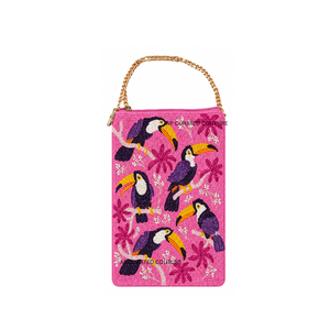 Pochette de téléphone brodée florale jaune avec perles et chaîne dorée, design Chinoiserie, faite main sur mesure - Product Image 6