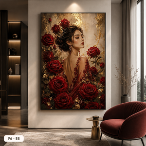 Peinture murale créative avec miroir représentant une fille avec des fleurs de rose, décoration intérieure, OEM personnalisé, origine Vietnam, marque HALO - Product Image 5