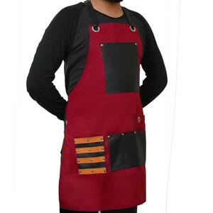 Tablier en toile à bretelles croisées en cuir réglables, avec logo personnalisé, pour uniforme professionnel de l'hôtellerie, avec poche pour outils de nettoyage, vêtement de personnel - Product Image 1