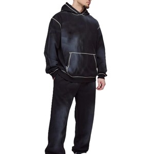 Ensemble survêtement décontracté pour homme, couleur unie, coupe ample, sweat à capuche et pantalon de survêtement, manches longues, respirant, en polyester de poids moyen - Product Image 1
