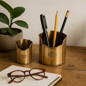 Brass Desk Organizer <b>Pen</b> Holder <b>Gold</b> Plated Modern Office Stationery Stand Rectangle Shape Home Decoration - Product Image 2