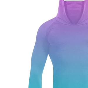 Men Gradient Color Hooded Long Sleeve UV Protection Shirt Full Sleeve Polyester Summer Outdoor Wear - Product Image 5