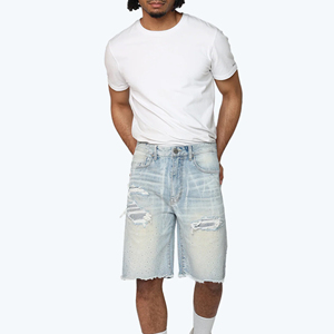 Custom Made Light Summer <b>Overalls</b> Knitted Denim Shorts High Quality 100% Cotton Casual for <b>Men</b> Low MOQ - Product Image 4