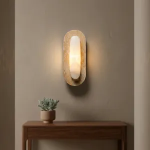 Modern Natural Marble <b>Wall</b> <b>Sconce</b> with Cylindrical Shade 3500K Warm White LED for Bedroom - Product Image 2