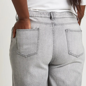 Pantalon décontracté en coton grande taille de haute qualité pour femme, jean taille haute délavé coupe ample jambe large, longueur intégrale, idéal pour l'été - Product Image 3