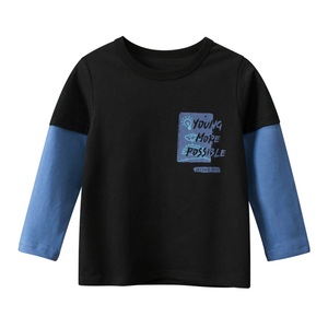 T-shirt pour enfants en bas âge, garçons, manches courtes, tricoté, imprimé compressé, col rond, bicolore, deux pièces, respirant, écologique, 100% coton - Product Image 5