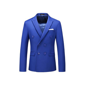 Blazer croisé bleu roi pour homme, col cranté, style britannique, coupe classique, tissu tissé infroissable - Product Image 1