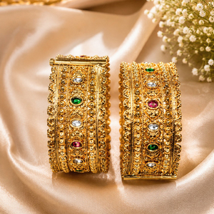JeweleMarket Gold Plated Crystal Rhinestone Freshwater Pearl <b>Bangles</b> <b>Set</b> for Women | Traditional Indian Ethnic Jewelry | <b>Bangles</b> - Product Image 1