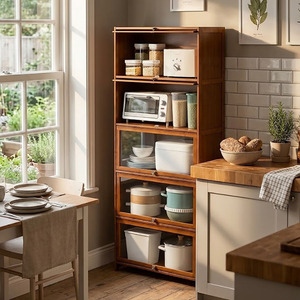 Meuble de rangement moderne en bois pour salon, buffet avec étagères et porte vitrée, armoire de rangement avec porte - Product Image 4
