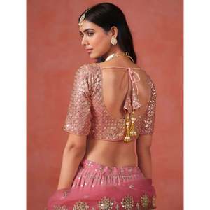 Stunning <b>Peach</b> Georgette Sequins Lehenga Choli for Women - Product Image 3