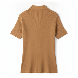 Camiseta de Manga Corta para Mujer, Estilo Nuevo, Ajustada, Sin Costuras, con Cuello Polo, Informal, de Punto - Product Image 3