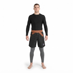 <b>Combat</b> Sports Martial Arts Apparel <b>Men's</b> Lightweight Polyester Spandex MMA Fight <b>Shorts</b> Custom Logo Black Brown Grappling <b>Shorts</b> - Product Image 1