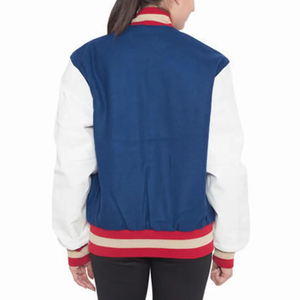 Veste universitaire unisexe bleu blanc rouge avec lettre J brodée, style preppy, col rabattu, manches régulières, vêtement d'automne - Product Image 2