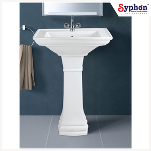 Reputed Supplier Selling Stylish Bathroom Fitting White Ceramic Hand Wash <b>Basin</b> with Pedestal for Wholesale Purchasers - Product Image 1