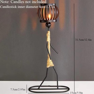 Porte-bougie en fer avec support en ficelle tressée 22 cm, résistant à la chaleur, décoration d'intérieur, porte-bougie en métal rustique - Product Image 4