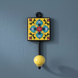 Handmade Ceramic Wall <b>Hook</b> Floral Tile Design Yellow Blue Red Pattern Traditional Style Single <b>Hook</b> <b>Hanging</b> Decor Waterproof - Product Image 6