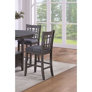 Set 2 pezzi di altezza del bancone in legno massello grigio sedie da pranzo con Design quadrato aperto schienale imbottito sedili imbottiti seggiolini mobili - Product Image 4