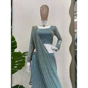 Vestidos de noche listos para usar de diseñador Ropa de fiesta Lehenga Saree Aspecto elegante y elegante - Product Image 3