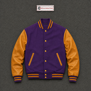 Chaqueta Varsity Morada Personalizada con Mangas Amarillo Dorado, Chaqueta Bomber Clásica de Béisbol para Hombre, Estilo Universitario al por Mayor - Product Image 5